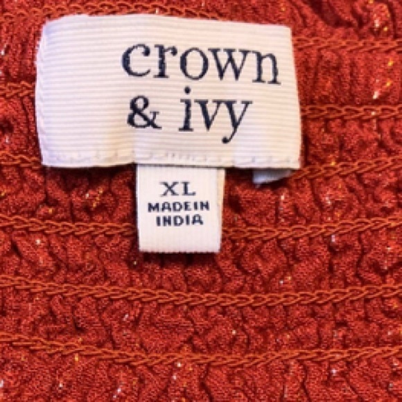 Crown & Ivy Blouse rust with gold threading elastic boat neck women’s XL - Picture 9 of 13